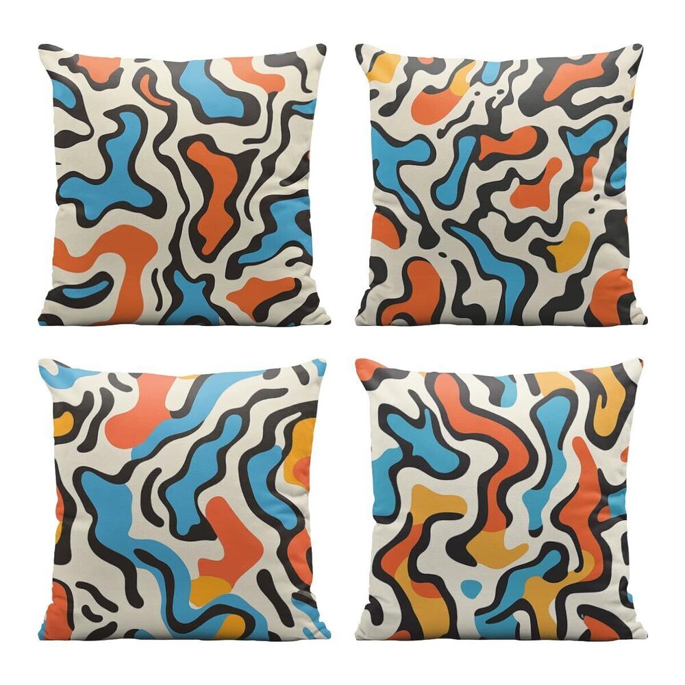 9901 Abstract Pillow Covers 18x18 Inch Set of 4, Colorful Orange Blue Wavy